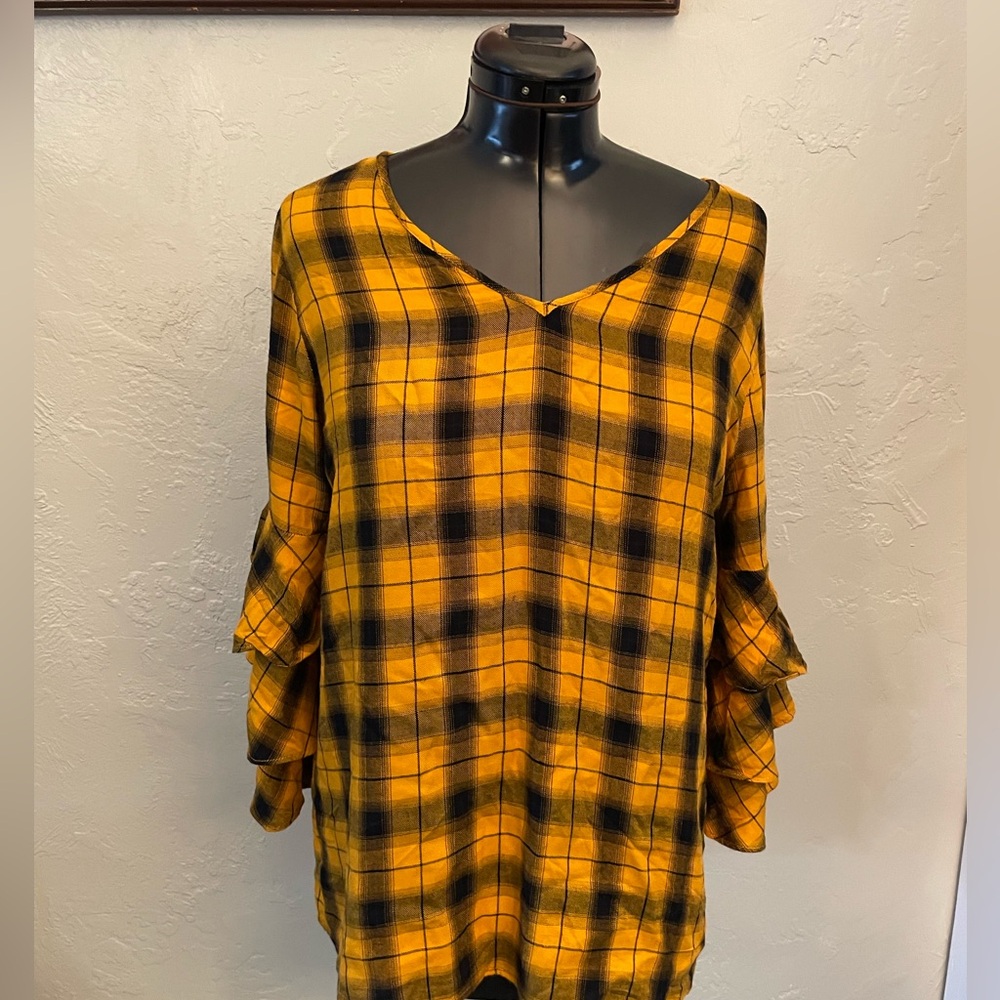 5/15🔥🔥🔥Yellow Plaid Women's Tunic Top